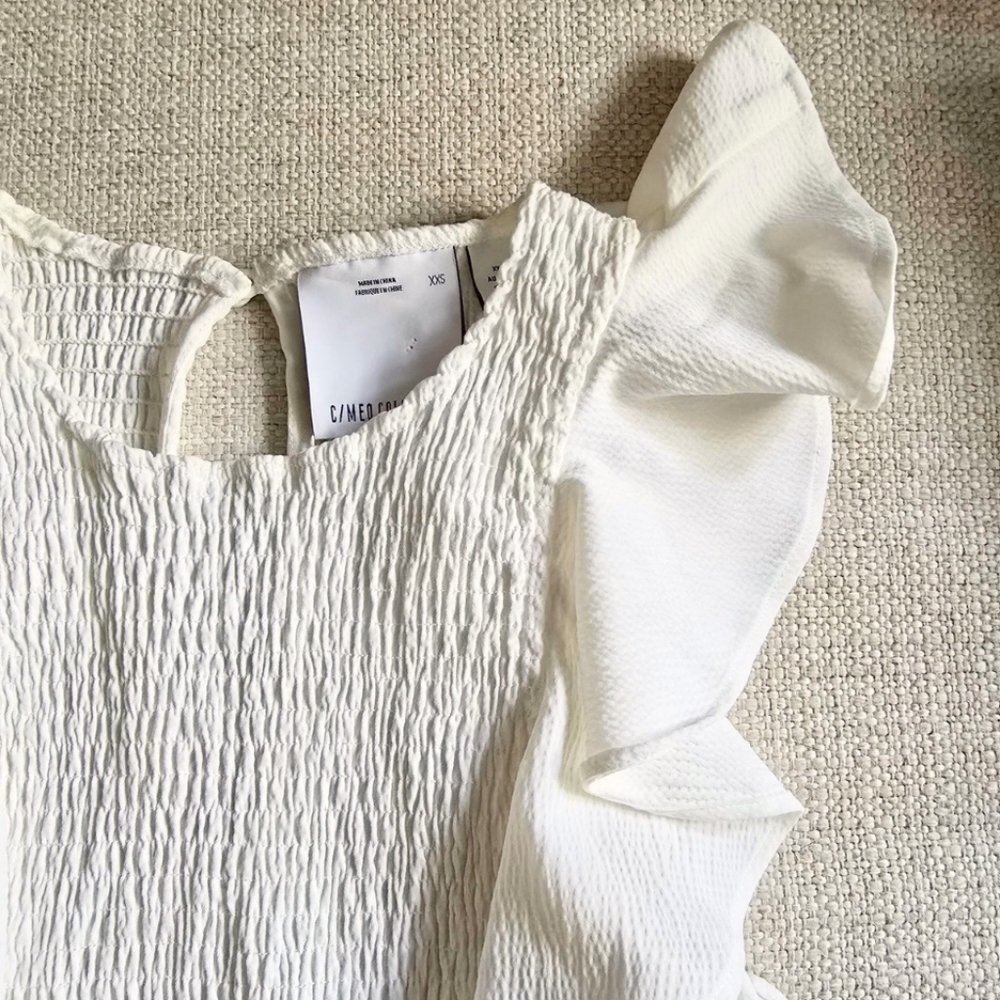 C/MEO Collective Expired Mini Dress Ivory Size XXS/00 Smocked Ruffle - Picture 7 of 9